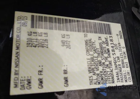 2015 Nissan Altima 2.5 S from USA, damaged, VIN 1N4AL3AP6FC584183